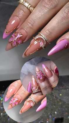 Flower Almond Nails, Nail Info, There Can Only Be One, Tape Nail Art, Romantic Nails, Airbrush Nails, Bond Girl, Simple Gel Nails