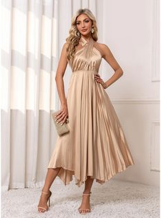 JJ's House No Pleated Satin Maxi Halter Fall Spring Summer Winter A-line Elastic Waist NO Champagne S Height:5.7ft(174cm) Bust:33.5in(85cm) Waist:26in(66cm) Hips:36in(91cm) Dress. #JJ's House #No #Pleated #Satin #Maxi #Halter #Fall #Spring #Summer #Winter #Aline #ElasticWaist #NO #Champagne #S #Dress Beach Halter Neck Dress Pleated, Formal Satin Halter Dress, Midi Length, Beige Pleated Midi Dress With V-neck, Beige A-line Cocktail Maxi Dress, Beige Pleated V-neck Maxi Dress, Jersey Maxi Dress, House Shop, Night Dresses, House No