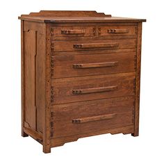 a wooden dresser with five drawers on each drawer