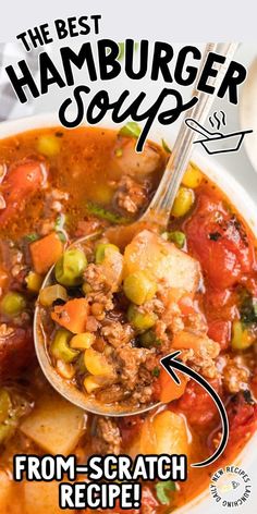 the best hamburger soup from scratch recipe book is shown in front of a white background