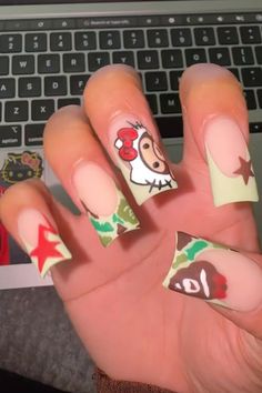 Goofy Nails, Frenchies Acrylic Nails, Hard Nails, Colored Acrylic Nails, Girly Acrylic Nails, Hello Kitty Nails, Simple Acrylic Nails, Short Square Acrylic Nails, Nail Sets