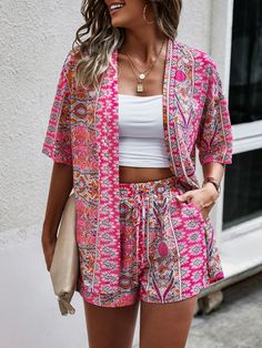 5 Short Sleeve Kimono Cardigan, Paisley Kimono, Kimono Blouse, Casual Beach Wear, Top Bustier, Business Formal Dress, Formal Dresses Gowns, Pink Paisley, Professional Dresses