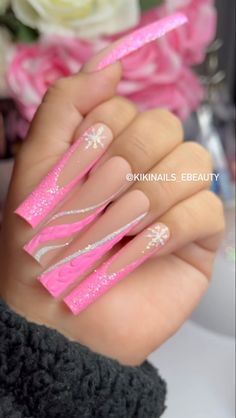 Christmas Nail Designs Acrylic, Nails With Glitter, Gold Glitter Nails, Nails Design With Rhinestones, Cute Acrylic Nail Designs, Long Acrylic Nails Coffin, Acrylic Nails Coffin Pink