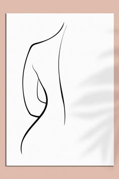 a black and white line drawing of a woman's body on a pink background