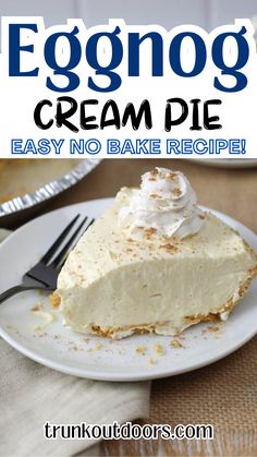 an eggnog cream pie on a white plate