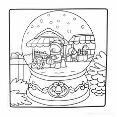 an image of a cartoon character in a snow globe with other characters around it and trees