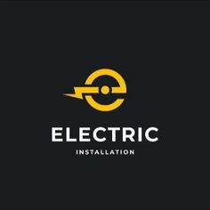 the electric installation logo is shown on a black background with yellow letters and an electrical symbol