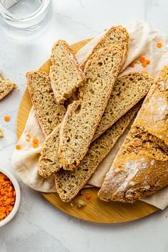 slices of homemade red lentil bread Red Lentil Bread, Red Lentil Loaf, Red Lentil Buns, Bread No Flour, Lentil Protein Bread, Red Lentils Bread, Lentil Bread Recipe, Lentil Protein, High Protein Bread