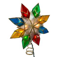 UL0118/M Holiday/Christmas/Christmas Ornaments and Tree Toppers Stained Glass Star, Lighted Tree Topper, Red Green Christmas, Faceted Design, Star Tree, Star Tree Topper, Star Of Bethlehem, Capiz Shell, Kurt Adler