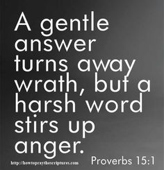 a quote from prove that reads, a gentle answer turns awaywrath, but a harsh word stirs up anger