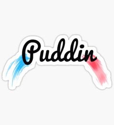 the word puddle written in black ink on a white background with red, blue and green paint