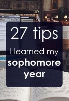 an open book with the title 27 tips i learned my sophromore year