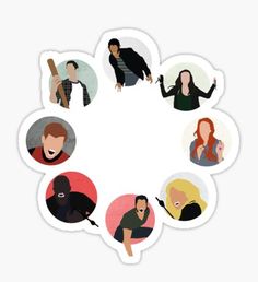 a group of people standing in a circle sticker