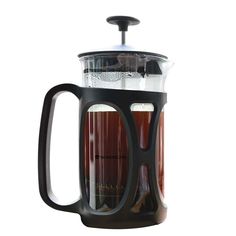 a french press coffee maker filled with liquid