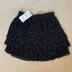 Never Worn Skirt From Zara. Really Cute Polka Dot Skirt With Ruffles. The Inner Lining Is A Pair Of Shorts So It’s Kind Of A Skort? Really Breatheable Fabric, But Keep In Mind It’s On The Short Side. Unfortunately Just A Tiny Bit To Small For Me! Zara Summer Skirt Short Length, Skirt With Ruffles, Zara Skirt, Zara Skirts, Polka Dot Skirt, Dot Skirt, Zara Black, Ruffles, Polka Dot