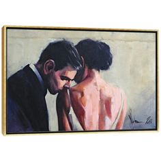 a painting of a man and woman looking at each other's back with their backs to the camera