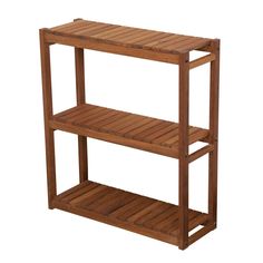 a wooden shelf with two shelves on each side