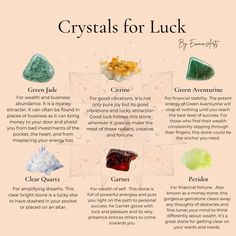 #crystals #crystalluck #crystalmagic #crystalsandgemstones #manifestation #lucky Crystals For Intelligence, Crystals For Money And Luck, Wealth Crystals, Crystal For Luck, Crystals For Success, Lucky Crystals, Good Luck Crystals, Crystal Notes, Luck Crystals