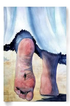 a painting of a large animal's foot sticking out of the ground