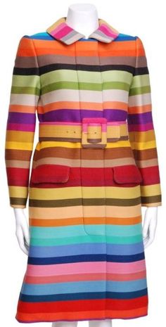 Would wear it today! Mary Quant 60s Rainbow, Colourful Fashion, Striped Coat, Etiquette Vintage, Fantasy Wardrobe, 60s Style