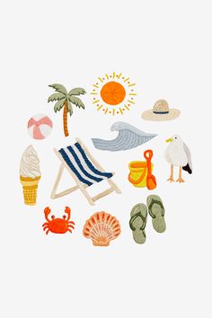 an embroidery pattern with beach items on it