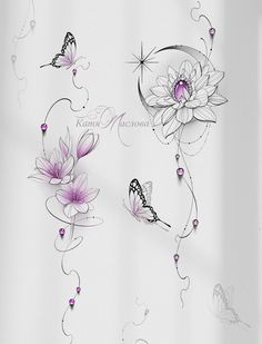 some flowers and butterflies on a white background