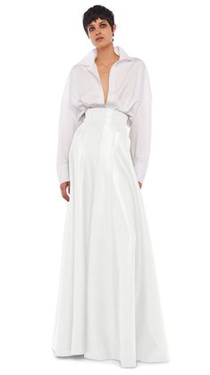 LONG GRACE SKIRT White Leather Skirt, White Long Skirt, Elephant Pants, Pleated Long Skirt, Fringe Top, Norma Kamali, Jogging Pants, White Skirt, Pencil Pants