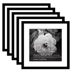 four black and white frames with the number 12x12 on them, each frame has an image of a flower