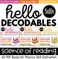 the book cover for hello decoables science of reading 50 books for phonicic skill