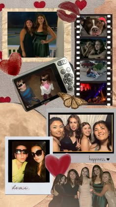 a collage of photos with hearts and two women