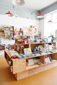 the children's store is filled with toys and books, including bookshelves