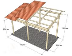 a wooden structure with measurements for the roof