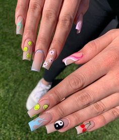 Trippy Nails, Art Assessment, Hippie Nails, Drip Nails, Edgy Nails, Grunge Nails, Simple Acrylic Nails, Cute Acrylic Nail Designs