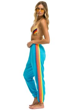 5 STRIPE SWEATPANTS - NEON BLUE // NEON RAINBOW - Aviator Nation Striped Sweatpants, Neon Rainbow, Perfect Pant, Womens Cashmere