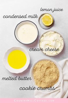 ingredients to make lemonade ice cream on a white surface with text overlay that reads, how to make lemonade ice cream