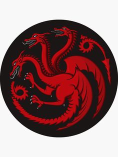 a red and black dragon is in the middle of a circular design on a white background