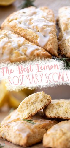 the best lemon rosemary scones are made with fresh herbs and glaze on top