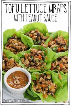 lettuce wraps with peanut sauce on a plate