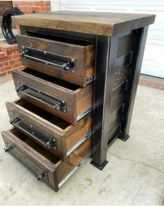 the drawers are made out of wood and metal