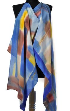 Hand painted silk scarf/Abstract painting scarf/Luxury Elegant Yellow Silk Shawl, Artistic Silk Shawl Scarf As Gift, Artistic Silk Shawl Scarf, Artistic Shawl Scarf For Gift, Artistic Shawl Scarf As A Gift, Artistic Shawl Scarves As Gifts, Artistic Multicolor Silk Shawl, Artistic Silk Shawl For Gift, Yellow Silk Scarf