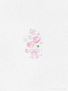 pink flowers and butterflies on white paper