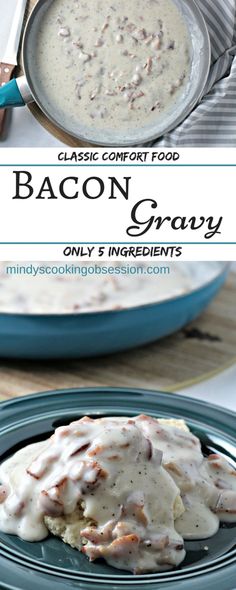 bacon gravy on a plate with a bowl of gravy in the background