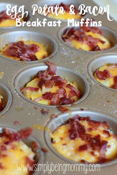 egg, potato and bacon breakfast muffins in a muffin tin