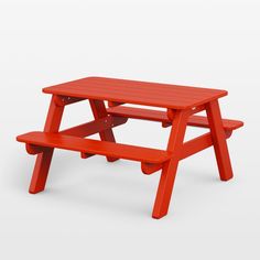 a red picnic table with two benches on each side and one bench at the top