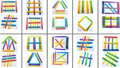 many different colored sticks are arranged in squares and rectangles to make an art project