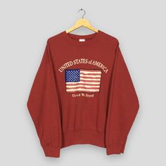 Vintage United States Of America Flag Sweatshirt Large United We Stand Usa Flag Sweater Proud To Be An American Usa Maroon Crewneck Size L Good Used Condition. No holes and stains. Size (On Tag) : None but fit like Size L **To make sure if it FITS YOU, refer at the exact measurements. Size Measurement (All measurements were taken lying flat) : Width [armpit to armpit] : 24 inches / 61 cm Length [shoulder to end of garment] : 26 inches / 66 cm THIS IS USED CLOTHING! PLEASE DON`T EXPECTED IT TO BE Usa Flag Sweater, Maroon Crewneck, United States Of America Flag, Flag Sweater, Proud To Be An American, United We Stand, America Flag, Proud To Be, Usa Flag