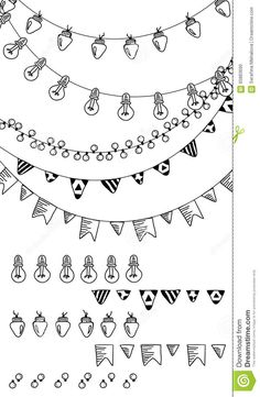 a black and white line drawing of buntings with different shapes, sizes and colors