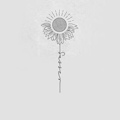 a black and white drawing of a sunflower with the word love written on it