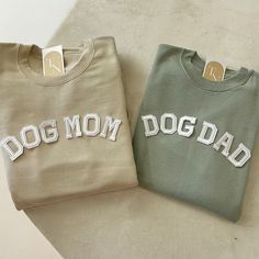 This couple dog mom and cat dad crewneck sweatshirt are the perfect gift to yourselves and to your loved ones! - They need to be purchased individually (it's not sold as a set) - Sweatshirt material is super soft and comfy! ♡ - All our sweatshirts run a UNISEX fit. (Both for men and women). They are naturally oversized, so we normally recommend your true size. But if you like a more baggy look, we recommend sizing up. - These letters are iron-on patched and is heat pressed, not embroidered. - Pl Couple Dog, Dog Accesories, Papa Shirts, Dog Mom Sweatshirt, Dog Dad Gifts, Dog Mom Shirt, Dog Parents, Mom Sweatshirt, Dog Mom Gifts