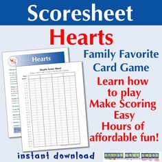 the heart's family favorite card game is shown with instructions for how to play